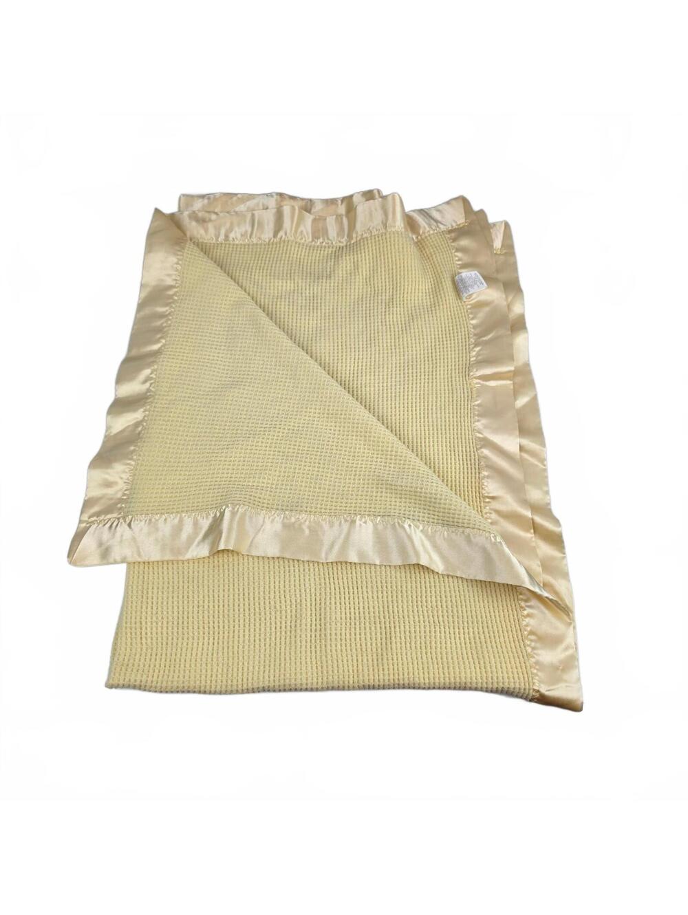 Bright Future Yellow Thermal Waffle Weave Baby Morgan Blanket Satin Trim Edge